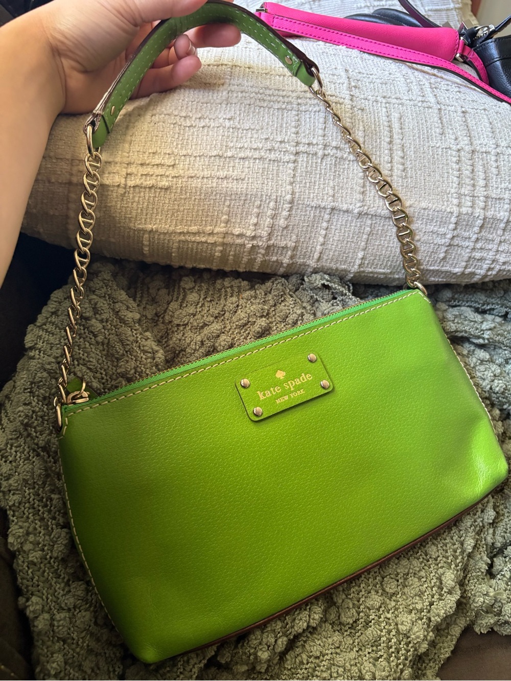 kate spade lime green mini shoulder bag with gold chain